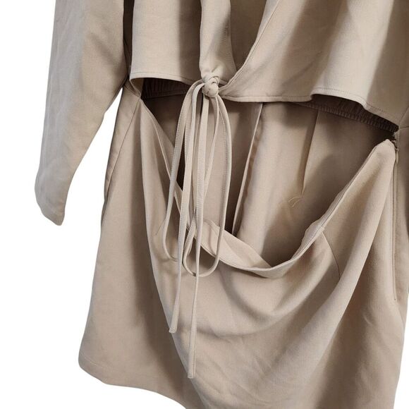 Abercrombie & Fitch Blazer Dress XL Petite XLP Tan Wrap-Front Cutout Long Sleeve - Picture 5 of 11
